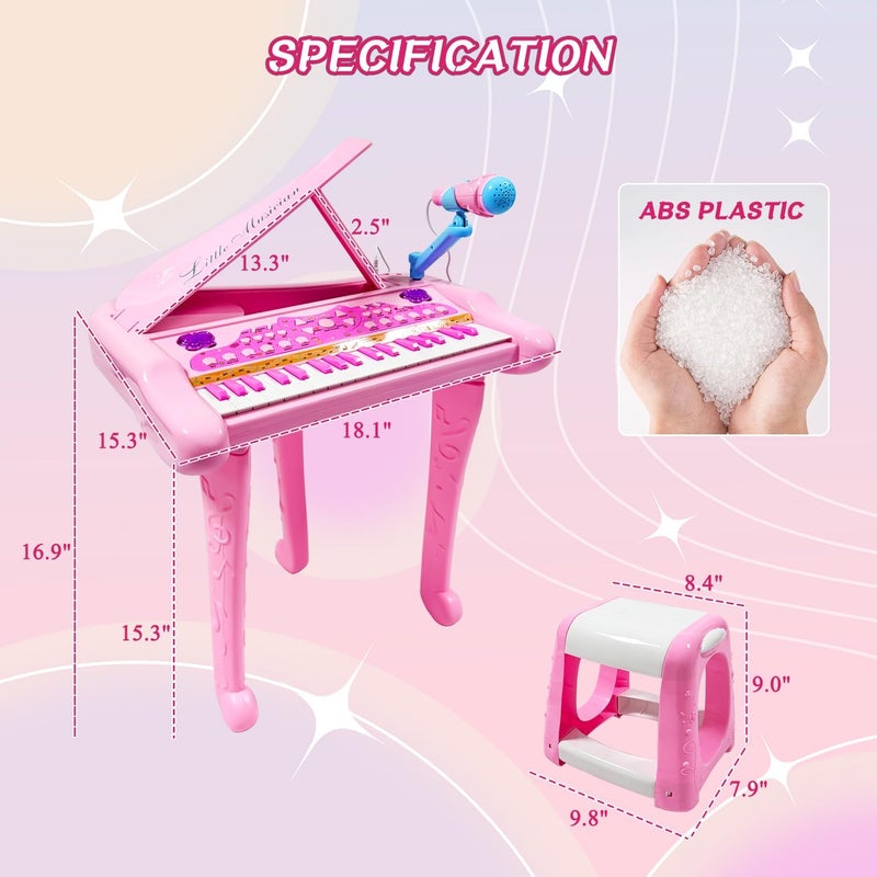 Dollox Keyboard Piano for Kids, 37-Key Toddler Piano Musical Instrument Toy, Electric Keyboard for Girls, 3, 4, 5, 6, 7 Years Old Birthday Gift - Mini Music Toy with Stool (Pink) - Image 5